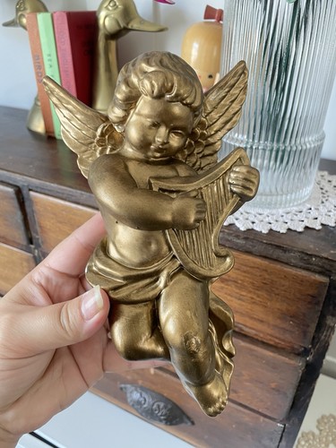 Gold vintage resin cherub wall - cherub,
