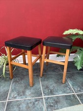 Vintage Stools Pair Of Classic Kitchen Mid Century Black Vinyl Covered Retro!