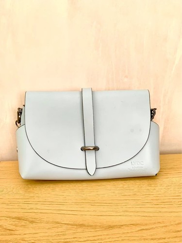 Pale blue leather - made, in