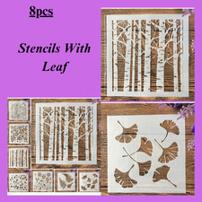 White Plastic 5 Inch Stencils With Leaf, Flower And Wood Grain Patterns