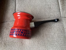 Vintage Yugoslavian Gorica red patterned Enamelware Coffee Pot Long Handle