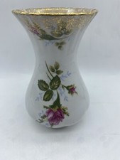 Chodziez China Made in Poland Rose Bud White Gold Trimmed Pink Floral 4.5” Vase