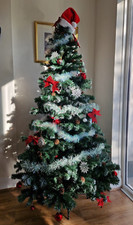 7FT Christmas Tree _ Light Snow Covering end of pines & with Pine Cones