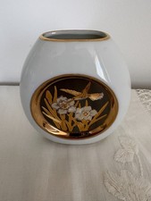 Vintage Art of Chokin Vase Hummingbird Floral 24K Gold Edged Made in Japan