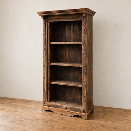 Victorian oak open bookcase - open,