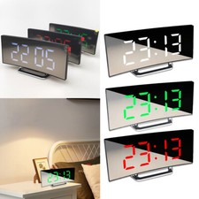 LED Digital Alarm Clock Mains USB/Battery Temperature Large Mirror Display