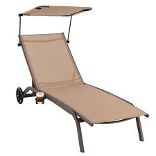 Garden Sun Lounger Patio Chaise Lounge Chair 6-Position Recliner With Canopy