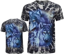 Tie Dye T-Shirt Wolves under a Full Moon Wolf Pack Forest Glow in Dark by Wild