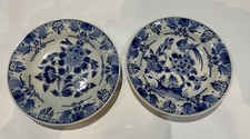 2x Delfts Blauw Raam Hand Painted Wall Plates Depicting Flowers/birds