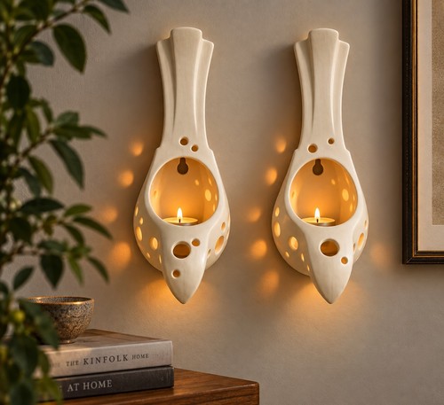 Pair pierced ceramic bird wall - pierced,