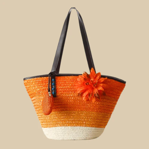 Large straw beach bag - straw,