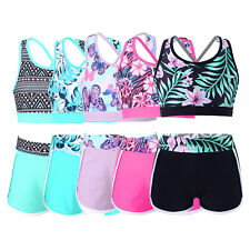 UK Kids Girls 2Pcs Swimsuit Crop Top with Swim Shorts Tankini Set Tracksuit 