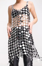 & OTHER STORIES MIRROR DISC CHAINMAIL MINI DRESS Silver SIZE M/L NWT Rare IBIZA
