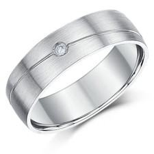 6mm Palladium Groove Designed Diamond Wedding Ring Court Shaped UK Hallmarked