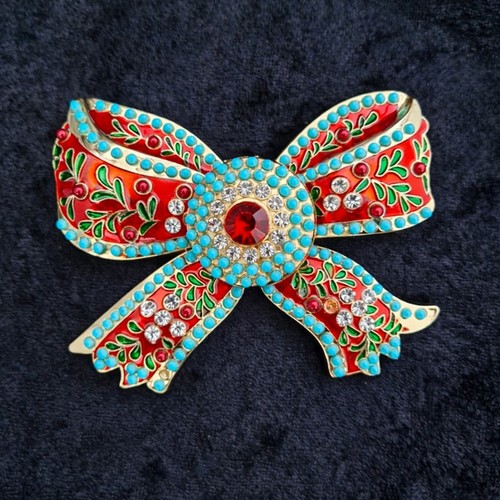 Large multi colour bow brooch - colour,