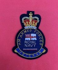 Royal Navy Veterans Blazer Badge HM Forces Embroidered Bullion Wire Blazer Badge