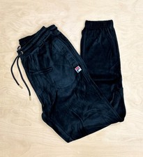 Fila Vintage Men's Eddie Velour Track Pant Jogger Retro Comfort Black Tracksuit