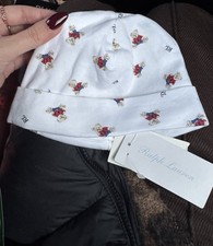 Ralph Lauren Baby Bear Print Hat, White/Blue New With Tags