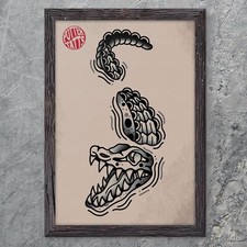 Traditional Crocodile - Old School Traditional Flash Tattoo Art Print