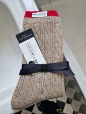 M&S X Bella Freud Cashmere Rich Cable Knit Crew Socks fawn/Beige Size 6-8 BNWT