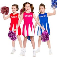 Girls Cheerleader Costume Childrens Child Fancy Dress Kids ADD ON Pom Poms