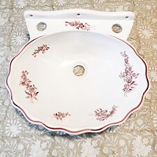 Vtg French Herbeau Basin Sink Scalloped Floral Coquille Brocante Cottagecore