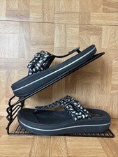 Skechers Tone Ups Slip On Sandals Black/Silver Birds Buckle Straps UK Size 4