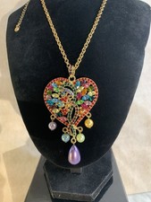 Butler and Wilson Heart Pendant Necklace With Multi Coloured Crystals And Beads