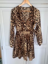 Stunning Short Leopard Print Dress Size 10 Tie Waist Long Sleeve Diva Red Carpet
