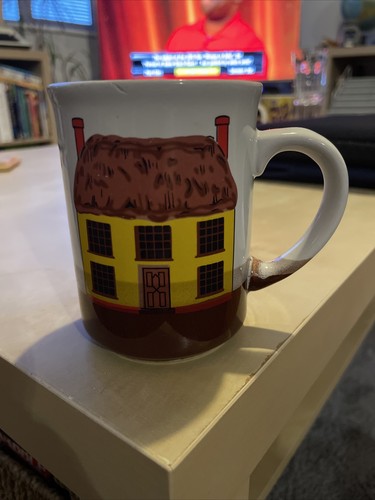 Hand painted mug brown house - painted,