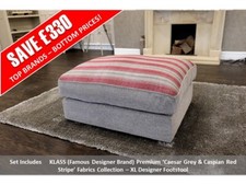 KLASS Caesar Grey & Caspian Red Stripe Fabric XL Designer Footstool