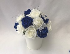 Wedding Flowers Ivory Rose Royal blue bouquet Bride, Bridesmaid Flower-Girl Wand