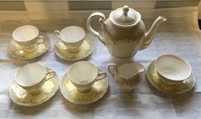 1940's Vintage Tuscan China Coffee Set Yellow Lotus Flower Design