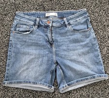 Ladies NEXT denim Shorts BOY SHORT MID RISE UK 12 zip Fly VGC