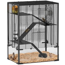 PawHut 4-Tier Hamster Cage w/ Deep Tempered Glass Bottom, 60 x 40 x 80cm