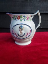 Antique ceramic/prattware style commemorative jug, Queen Caroline, 19C, English