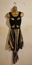 Black Coffee Brown Mocha Gold Animal Print Stripe Cage Cut Out Hi Low Dress 4 6