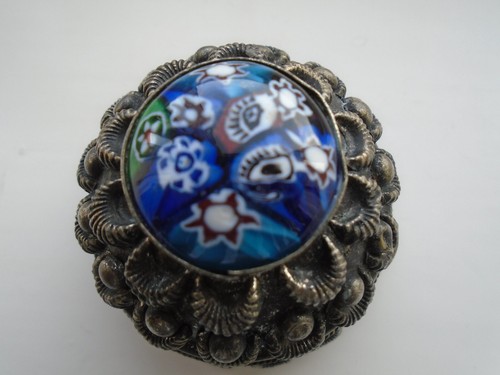 Silver box enamel detail - silver, lid