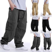 Mens Cargo Combat Trousers Loose Fit Military Casual Work Pants Multi Pockets