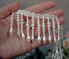 Dangling Ivory Tassel Beaded Fringe Trim Pearl Bead Trim Costume Craft Ribbon