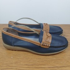 Cotton Traders Leather Shoes Slip-On Blue Brown Deck Boat Casual Size UK 6 Used 