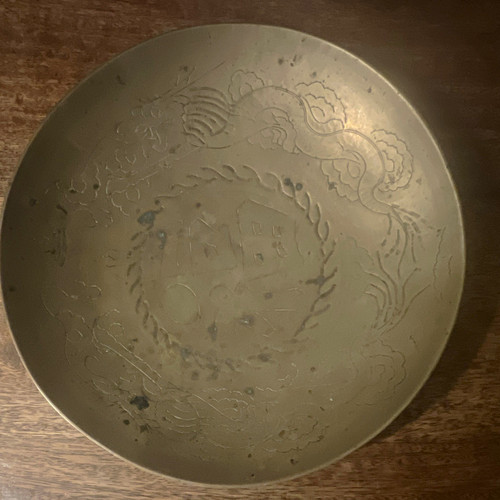 Engraved brass plate dish - brass, plate/dish