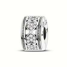 Pave Sparkling Hearts of Love Clip Charm S925 Sterling Silver for Women