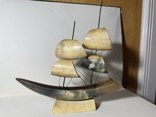 Vintage Handcrafted Horn Sailing Ship Figurine – Ox Horn Art Nautical Decor