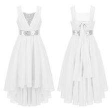 Flower Girl High Low Dress Sleeveless Sparkly Sequin Chiffon Party Wedding Dress