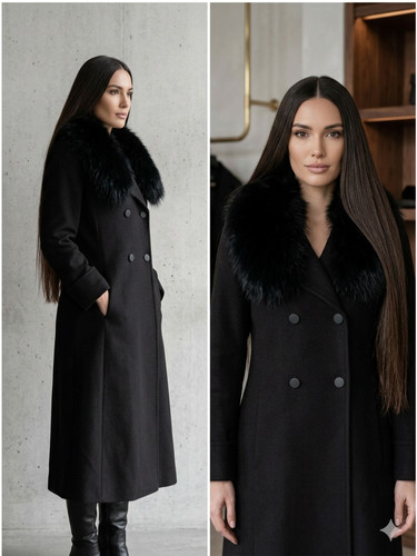 Wool long coat real fox - long,