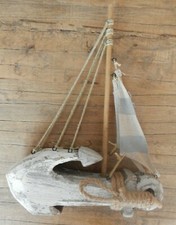Anchor wood sailboat Ornament sailing yacht Rustic style Nautical Freestanding