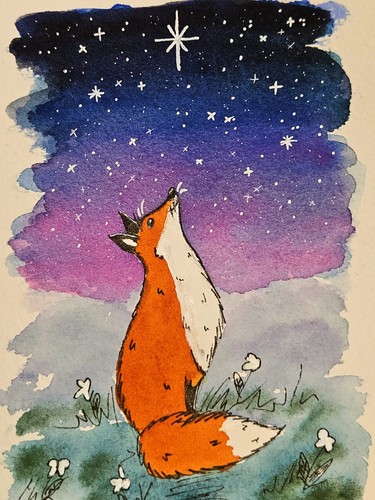 Fox stars watercolour - &,