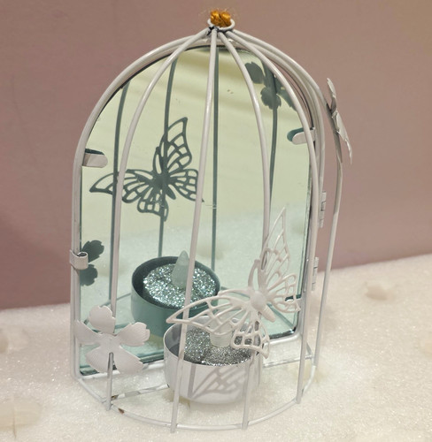 White metal glass birdcage - white,