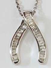 Elegant Wishbone Diamond Necklace 14k White Gold Beautiful Baguette Diamonds 18"